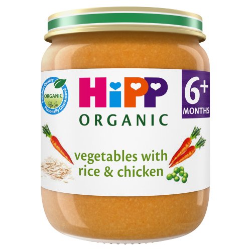 HIPP ORGANIC VEGETABLES WITH RICE & CHICKEN BABY FOOD JAR 6+ MONTHS 125G
