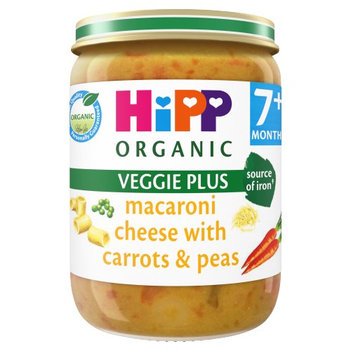 HIPP ORGANIC MACARONI CHEESE WITH CARROTS & PEAS BABY FOOD JAR 7+ MONTHS 190G