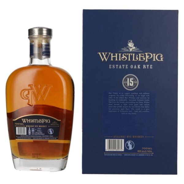 WhistlePig Whiskey 15 Years Old ESTATE OAK RYE Whiskey 46% Vol. 0,7l in gift box