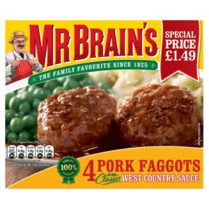 MR BRAIN'S 4 PORK FAGGOTS PMP ÂŁ1.49 439G