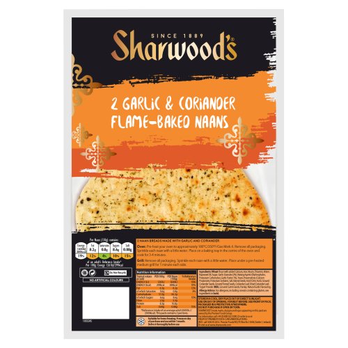 SHARWOOD'S 2 GARLIC & CORIANDER FLAME-BAKED NAANS 7X 260G