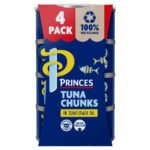 PRINCES TUNA CHUNKS 4PK SUNFLOWER OIL 145G