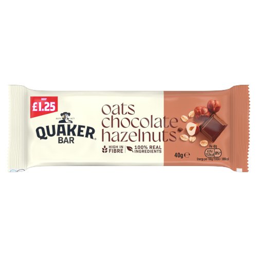 QUAKER OAT CEREAL BAR WITH CHOCOLATE & HAZELNUTS PMP £1.25 40G