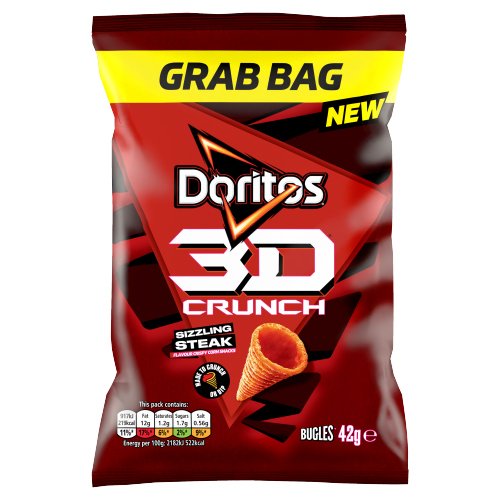 DORITOS 3D CRUNCH SIZZLING STEAK CRISPS GRAB BAG 42G
