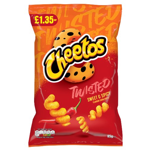 CHEETOS TWISTED SNACKS SWEET & SPICY CORN PUFFS PMP £1.35 85G