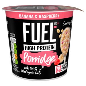 FUEL10K HIGH PROTEIN BANANA & RASPBERRY PORRIDGE OAT CEREAL POT 70G