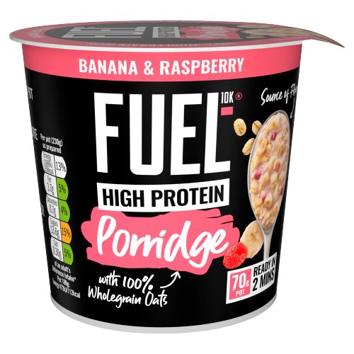 FUEL10K HIGH PROTEIN BANANA & RASPBERRY PORRIDGE OAT CEREAL POT 70G
