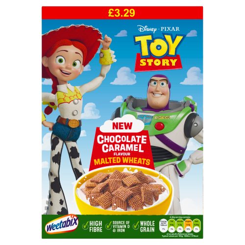 WEETABIX DISNEY PIXAR TOY STORY CHOCOLATE CARAMEL MALTED WHEATS PMP £3.29 500G
