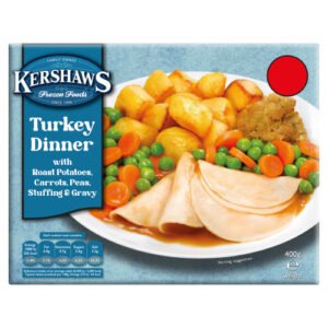 KERSHAWS HOMESTYLE TURKEY DINNER WITH ROAST POTATOES, CARROTS, PEAS & STUFFING PMP £2.75 400G