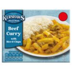 KERSHAWS CHIP SHOP BEEF CURRY WITH RICE & CHIPS PMP £2.75 460G