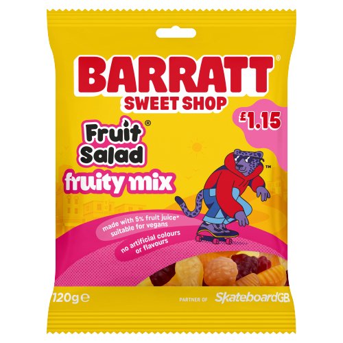 BARRATT SWEET SHOP FRUIT SALAD FRUITY MIX PMP £1.15 120G