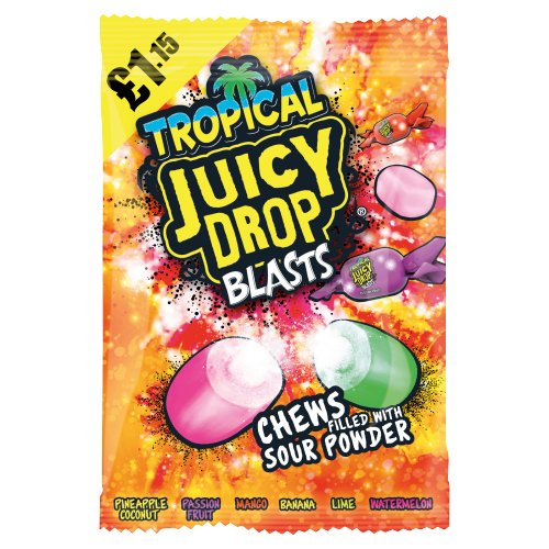 BAZOOKA JUICY DROP BLASTS TROPICAL PMP £1.15 12PK 120G