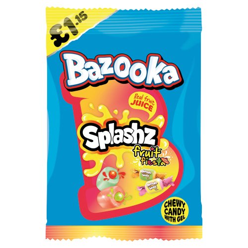 BAZOOKA SPLASHZ FRUITY CHEWS BAG PMP £1.15 120G