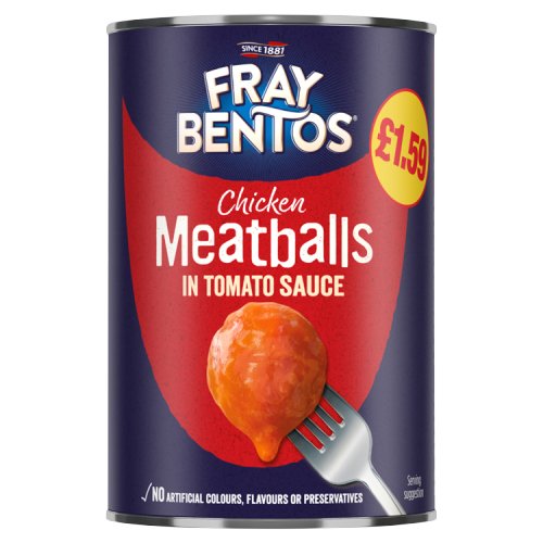 FRAY BENTOS MEATBALLS IN TOMATO SAUCE PMP £1.59 380G
