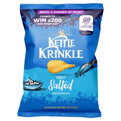 KETTLE KRINKLE LIGHTLY SALTED RIDGED POTATO CHIPS £1.29 80G
