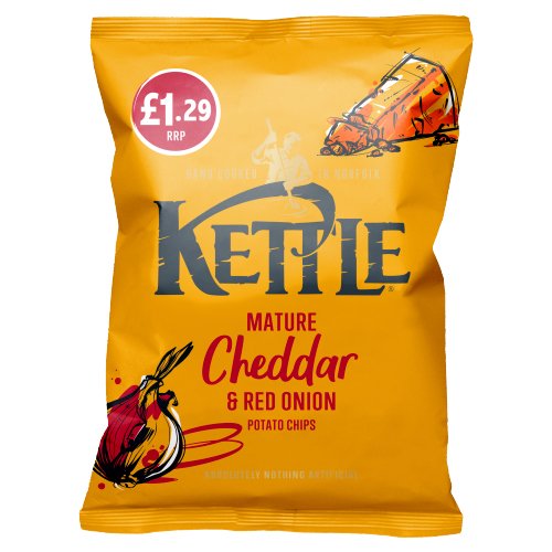 KETTLE MATURE CHEDDAR & RED ONION CRISPS PMP £1.29 80G