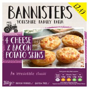 BANNISTERS FARM 4 CHEESE& BACON POTATO SKINS PMP ÂŁ2.49 260G