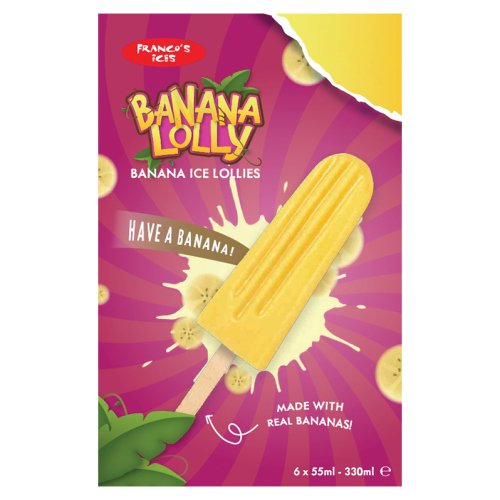 FRANCO'S ICES BANANA LOLLY BANANA ICE LOLLIES 6 PK PMP £2.00 330ML