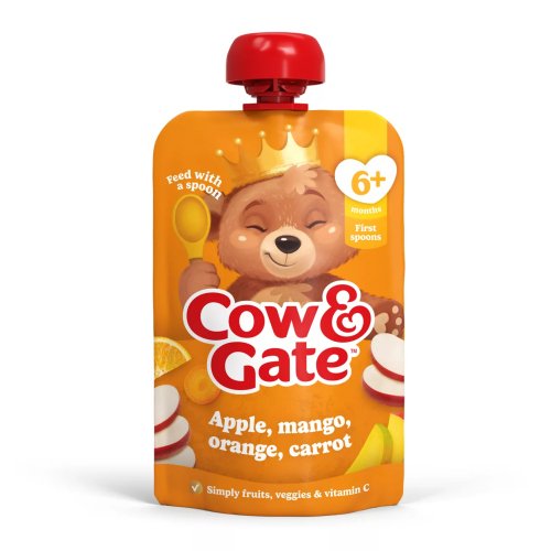 COW & GATE APPLE MANGO ORANGE & CARROT POUCH 4M+ 100G