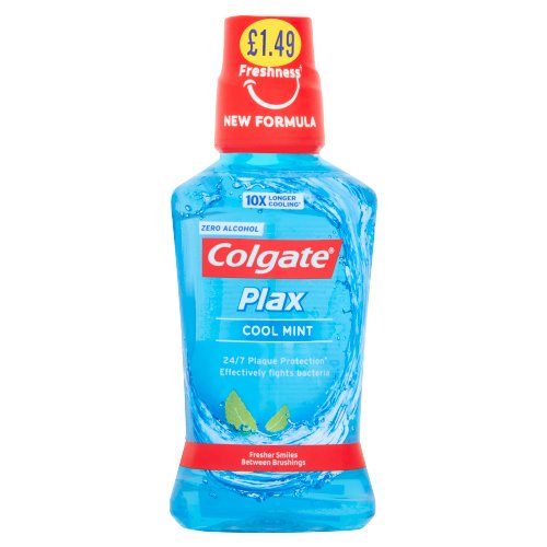 COLGATE MOUTHWASH PLAX COOL MINT BLUE PMP £1.49 250ML