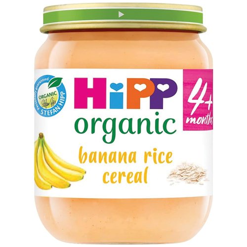 HIPP ORGANIC BANANA RICE CEREAL BABY FOOD JAR 4+ MONTHS PMP 95P 125G