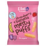 ELLA'S KITCHEN ORGANIC STRAWBERRY AND BANANA MELTY PUFFS BABY SNACK 6+ MONTHS 20G