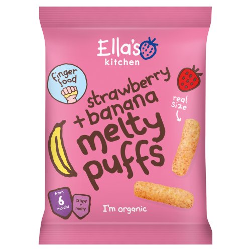 ELLA'S KITCHEN ORGANIC STRAWBERRY AND BANANA MELTY PUFFS BABY SNACK 6+ MONTHS 20G