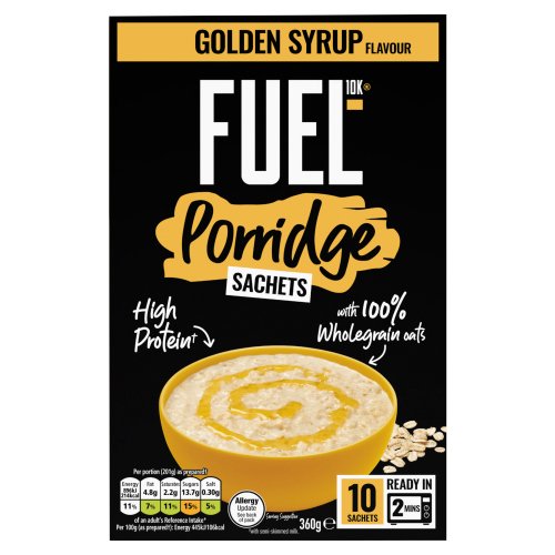 FUEL10K GOLDEN SYRUP PROTEIN PORRIDGE OAT CEREAL SACHETS 360G/NFEU/