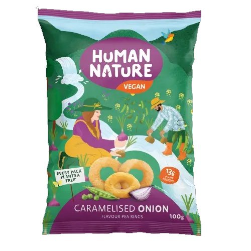 HUMAN NATURE CARAMELISED ONION FLAVOUR PEA RINGS 10X 100G