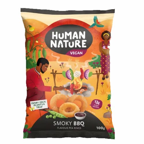 HUMAN NATURE SMOKY BBQ FLAVOUR PEA RINGS 10X 100G