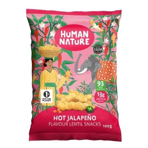 HUMAN NATURE HOT JALAPEÑO AND LIME FLAVOUR LENTIL STICKS 100G