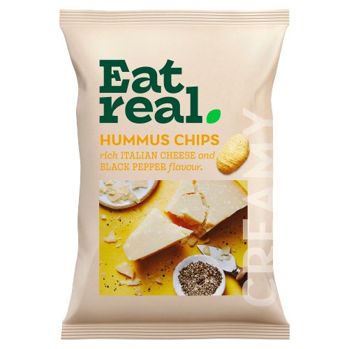 EAT REAL RICH ITALIAN CHEESE AND BLACK PEPPER FLAVOUR HUMMUS CHIPS 110G