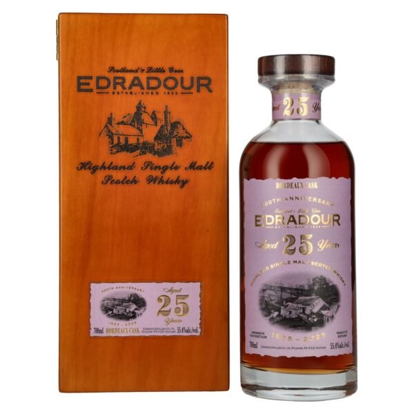 Edradour 25 Years Old 200th Anniversary 1st Fill Bordeaux Cask Highland Single Malt 55,4% Vol. 0,7l in wooden box