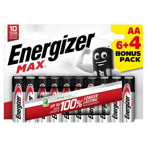 ENERGIZER MAX AA ALKALINE BATTERIES 6+4PK PS