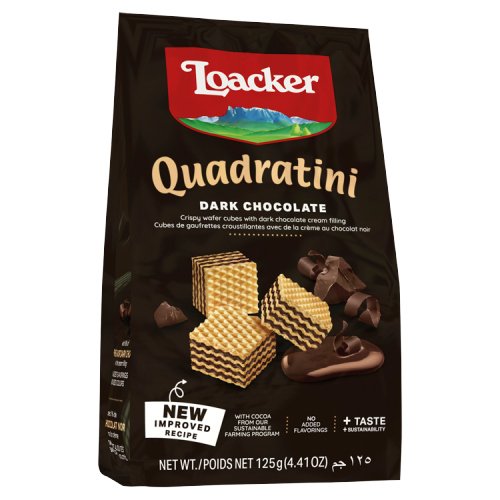 LOACKER QUADRATINI DARK CHOCOLATE BITE SIZE WAFER COOKIES 125G