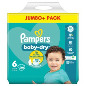 PAMPERS BABY DRY NAPPIES SIZE 6 JUMBO 62PK