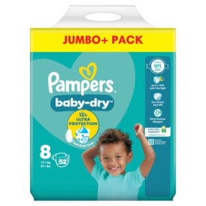 PAMPERS BABY DRY NAPPIES SIZE 8 JUMBO 52PK
