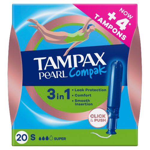 TAMPAX COMPAK PEARL TAMPONS SUPER 20S