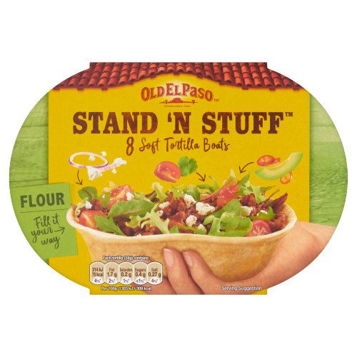 OLD EL PASO STAND 'N STUFF 8 SOFT TORTILLAS BOATS FLOUR 193G