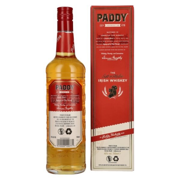 Paddy Irish Whiskey 40% ABV, 0.7 litres, in a gift box