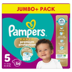 PAMPERS PREMIUM PROTECTION NAPPY SIZE 5 JUMBO 54PK