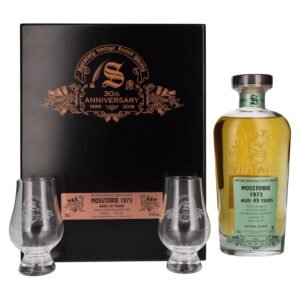 Signatory Vintage MOSSTOWIE 45 Years Old 30th ANNIVERSARY 1973 51,6% Vol. 0,7l in wooden box with 2 glasses