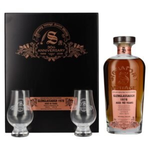Signatory Vintage GLENGLASSAUGH 40 Years Old 30th ANNIVERSARY 1978 40,9% Vol. 0,7l in wooden box with 2 glasses